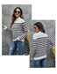 Fashion Black And White Stripes Striped Knit Stand-neck Pullover Sweater