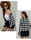 Fashion Black And White Houndstooth Knitted Cardigan Jacket