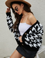 Fashion Black And White Houndstooth Knitted Cardigan Jacket