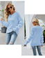 Fashion Blue Solid Knit Crew Neck Balloon Sleeve Sweater