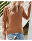 Fashion Brown Solid Color Long Sleeve Open Knit Crew Neck Pullover Sweater