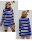 Fashion Blue Stripes Acrylic Knit Hole Stripe Sweater