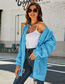 Fashion Blue Blend Open Knit Long-sleeve Cardigan