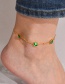 Fashion Gold + Green Titanium And Zirconium Square Anklet
