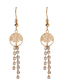 Fashion Gold Metal Diamond Claw Chain Tassel Medal Drop Earrings