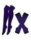 Fashion Hand+foot/purple Black 18 Thin Polyester Cotton Knit Striped Open Toe Arm Socks Set