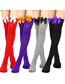 Fashion White 51 - Purple Knot Polyester Knit Bow Tall Socks