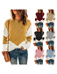 Fashion Khaki Polyester Knit Crew Neck Contrast Pullover Sweater