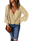 Fashion Brown Solid Color Diamond Puff Sleeve Knit Single Breasted Cardigan