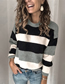 Fashion Blue Polyester Contrast Striped Knit Pullover Sweater