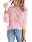 Fashion Pink Knit Crew Neck Cutout Sweater