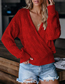 Fashion Red Acrylic Knit Long Sleeve Cutout Sweater