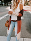 Fashion Coffee Striped Panel Knitted Sweater Cardigan