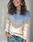 Fashion Blue Polyester Contrast Panel Knit Pullover Crewneck Raglan Sweater