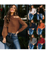 Fashion Apricot Polyester Knit Halter Off-shoulder Sweater