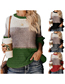 Fashion Black Chunky Knit Colorblock Pullover Sweater