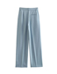 Fashion Blue Polyester Micro Pleated Straight Trousers