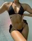 Fashion Black Solid Chain Lace-up Swimsuit