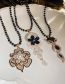 Fashion Necklace - Black Flowers Geometric Diamond Pearl Flower Beaded Chain Necklace