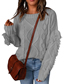 Fashion Grey Diamond Tassel Solid Color Pullover Round Neck Knitted Sweater