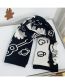 Fashion Guitar Bear - Black And White Acrylic Bear Jacquard Knit Scarf