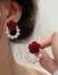 Fashion Red Flocked Floral Pearl Round Stud Earrings