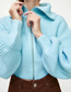 Fashion Blue Wool Knit Lapel Zip Jacket