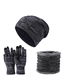 Fashion Blue Black Polyester Knit Sweater Hat Five Finger Gloves Scarf Set
