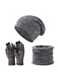 Fashion Dark Grey Solid Color Knitted Sweater Hat Five Finger Gloves Scarf Set