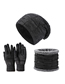 Fashion Black Solid Color Knitted Sweater Hat Five Finger Gloves Scarf Set