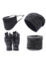 Fashion Blue Black Solid Color Knitted Sweater Hat Five Finger Gloves Scarf Mask Set