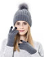 Fashion #6 Black Acrylic Solid Color Knit Five Finger Gloves Beanie Set