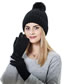 Fashion #6 Black Acrylic Solid Color Knit Five Finger Gloves Beanie Set