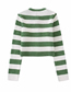 Fashion Green And White Polyester Breasted Striped Cardigan Jacket