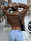 Fashion Brown Eight -stranded Round Neck Knitted Short Sweater