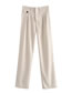 Fashion White Polyester Micro-pleated Straight-leg Trousers