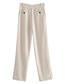Fashion White Polyester Micro-pleated Straight-leg Trousers