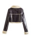 Fashion Coffee Color Faux Leather Lapel Cropped Coat