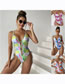 Fashion Blue Polyester Printed Crossover Cutout One-piece Swimsuit
