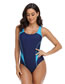 Fashion Blue Polyester Color Block One-piece Swimsuit