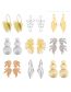 Fashion #3 Golden Color Metal Irregular Geometric Leaf Flower Pendant Earrings