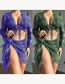Fashion Purple Four Piece Set Polyester Lace-up Printed Long-sleeve Two-piece Swimsuit Three-piece Set