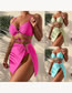 Fashion Rose Red Polyester Hollow Heart Slit Split Swimsuit Three-piece Set
