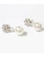 Fashion Silver Alloy Diamond Flower Pearl Earrings