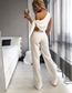 Fashion White Solid Color One-shoulder Wavy Side-piece Wide-leg Trousers