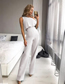 Fashion White Solid Color One-shoulder Wavy Side-piece Wide-leg Trousers