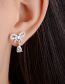 Fashion Platinum Plated Copper Brass And Diamond Bow Stud Earrings