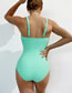 Fashion Green Solid Crinkled One-piece Swimsuit
