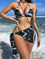 Fashion Blue Black Geometric Print Cutout Swimsuit Three-piece Set
