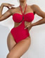 Fashion Red Polyester Halter Neck Cutout One-piece Swimsuit